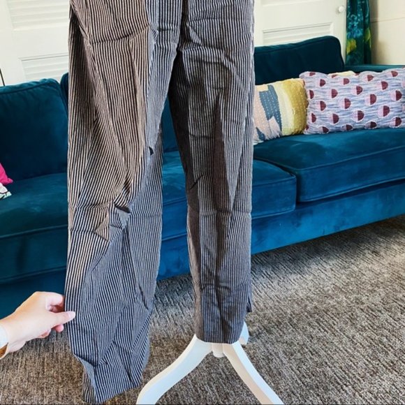 Umgee | Carmen Pinstripe Jumpsuit Paperbag Wide Sleeve Charcoal Black New Medium - Picture 12 of 15